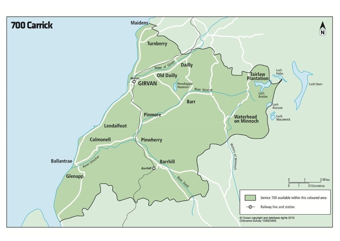 MyBus Rural 700 Carrick Bookable Bus Service Map Area.