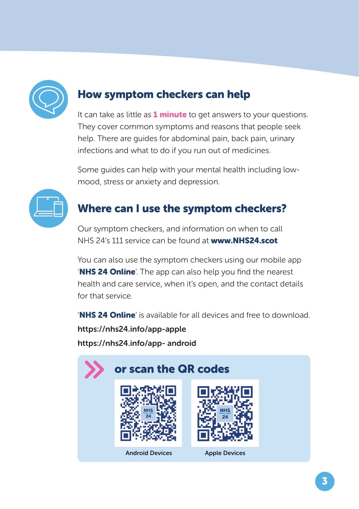NHS 24. A Guide to our Services. Symptom Checkers.