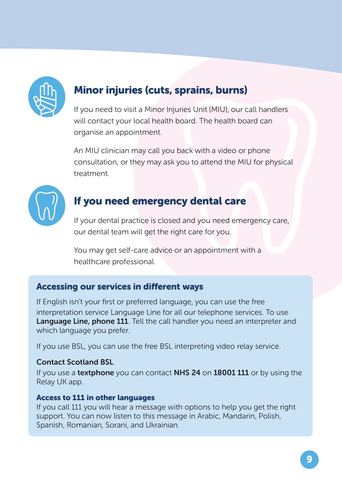 NHS 24. A Guide to our Services. Minor injuries, page 2.