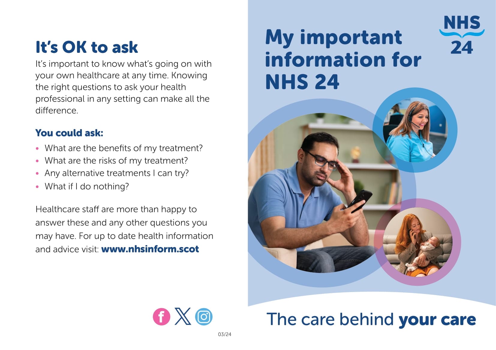 NHS 24. My Important Information Leaflet.