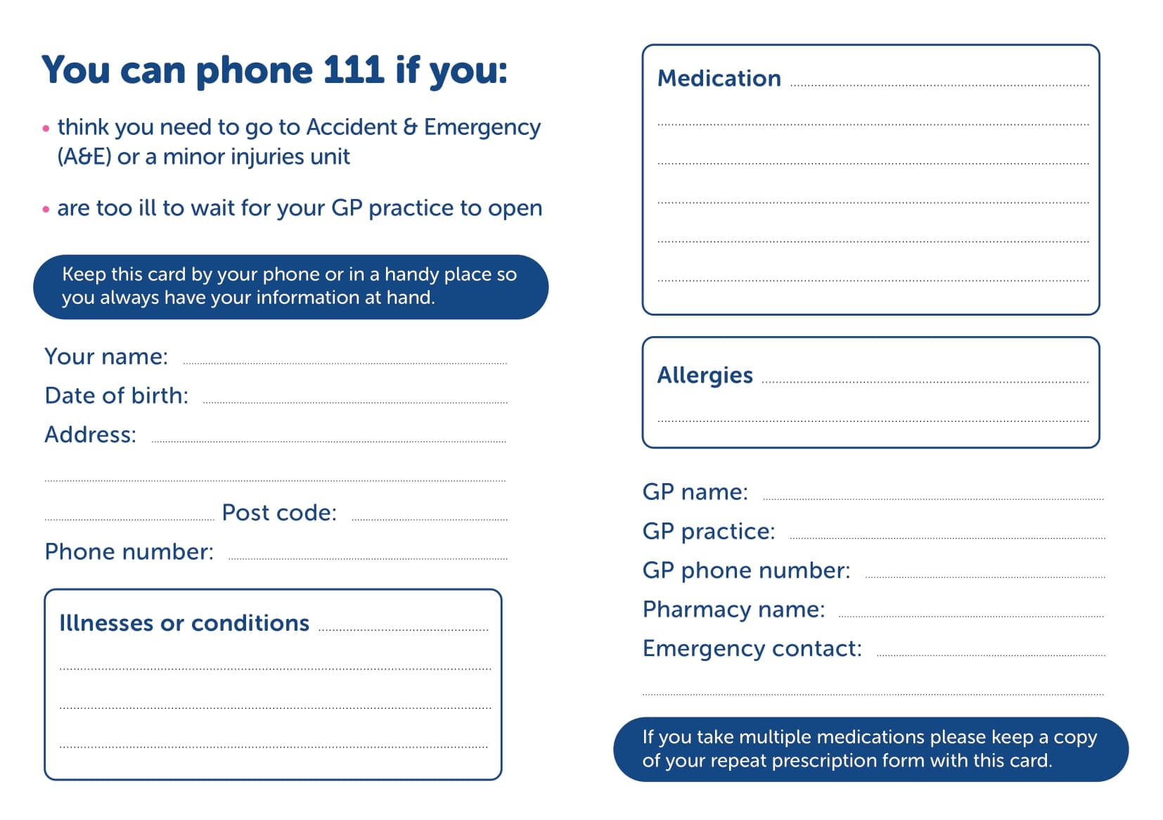 NHS 24. My Important Information Leaflet.