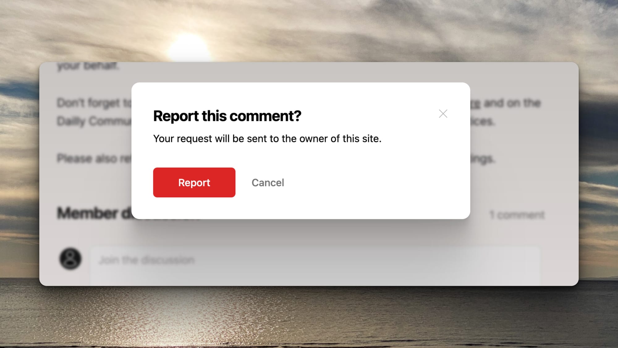 Screenshot of reporting a comment on the Dailly Village & Parish website.