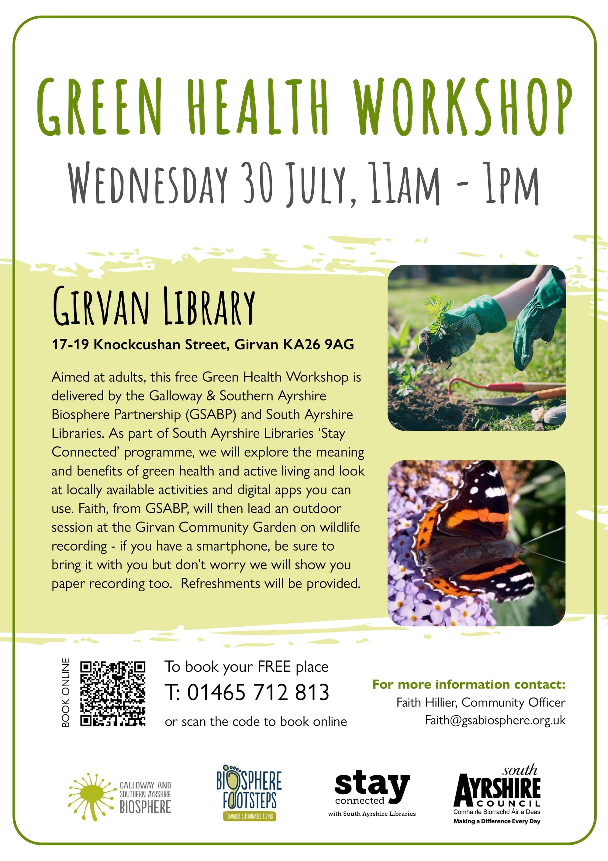 Green Health Workshop, Girvan, 30th July Flyer.