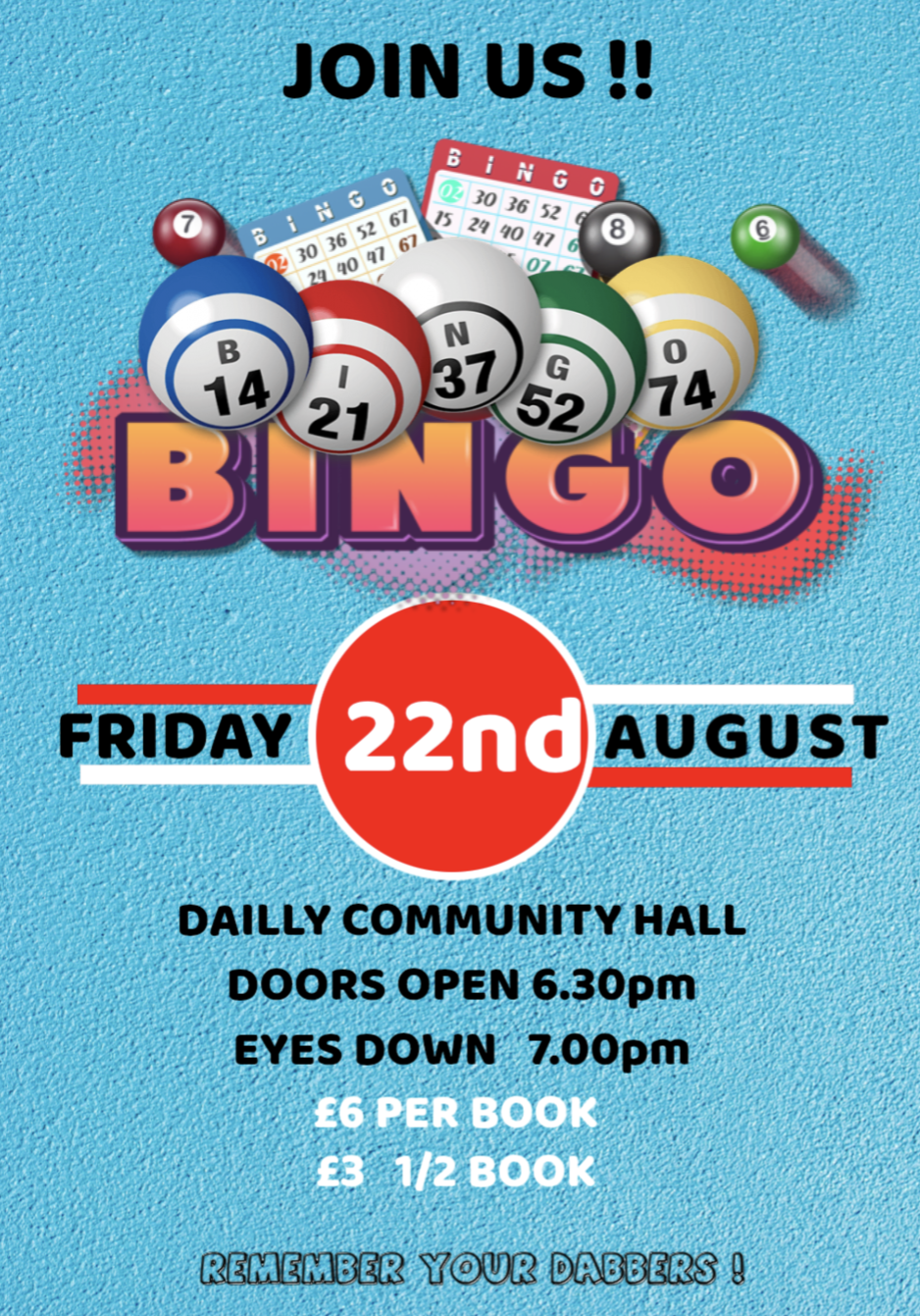 Dailly Cash Bingo Friday 22nd August 2025