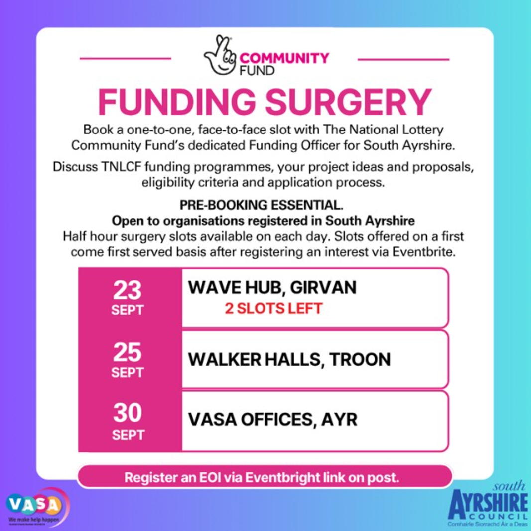 TNLCF Local South Ayrshire Funding Surgeries Flyer.