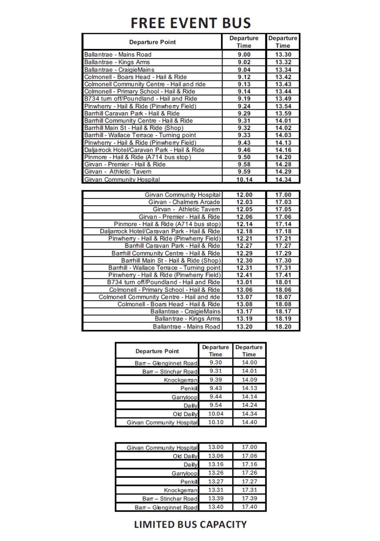Girvan & South Carrick Community Health Event Free Event Bus Timetable