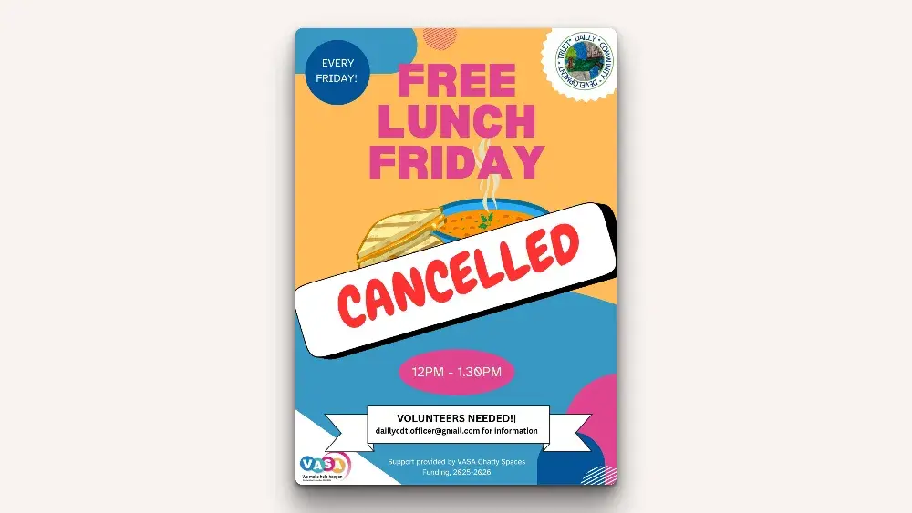 Free Lunch Friday Cancelled Flyer for 7th November 2025.