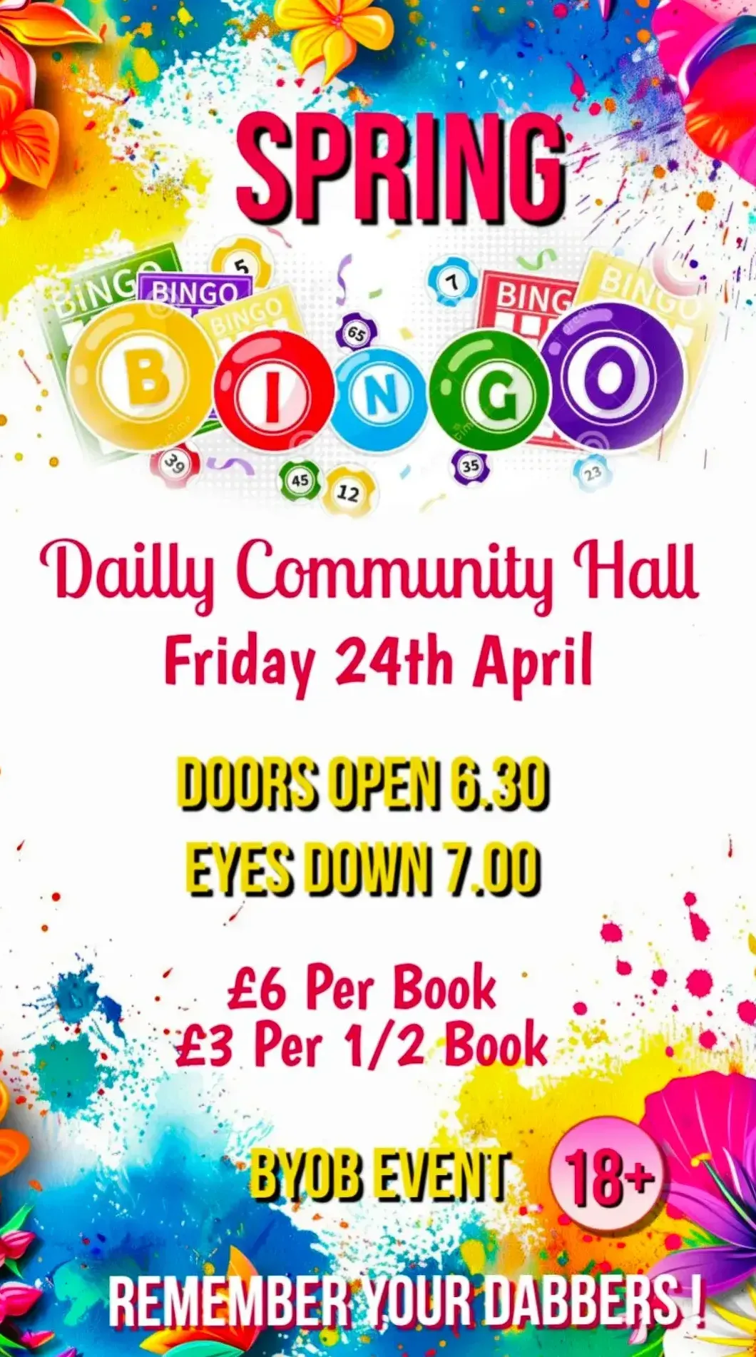Cash Bingo night 24 April 2024 flyer.