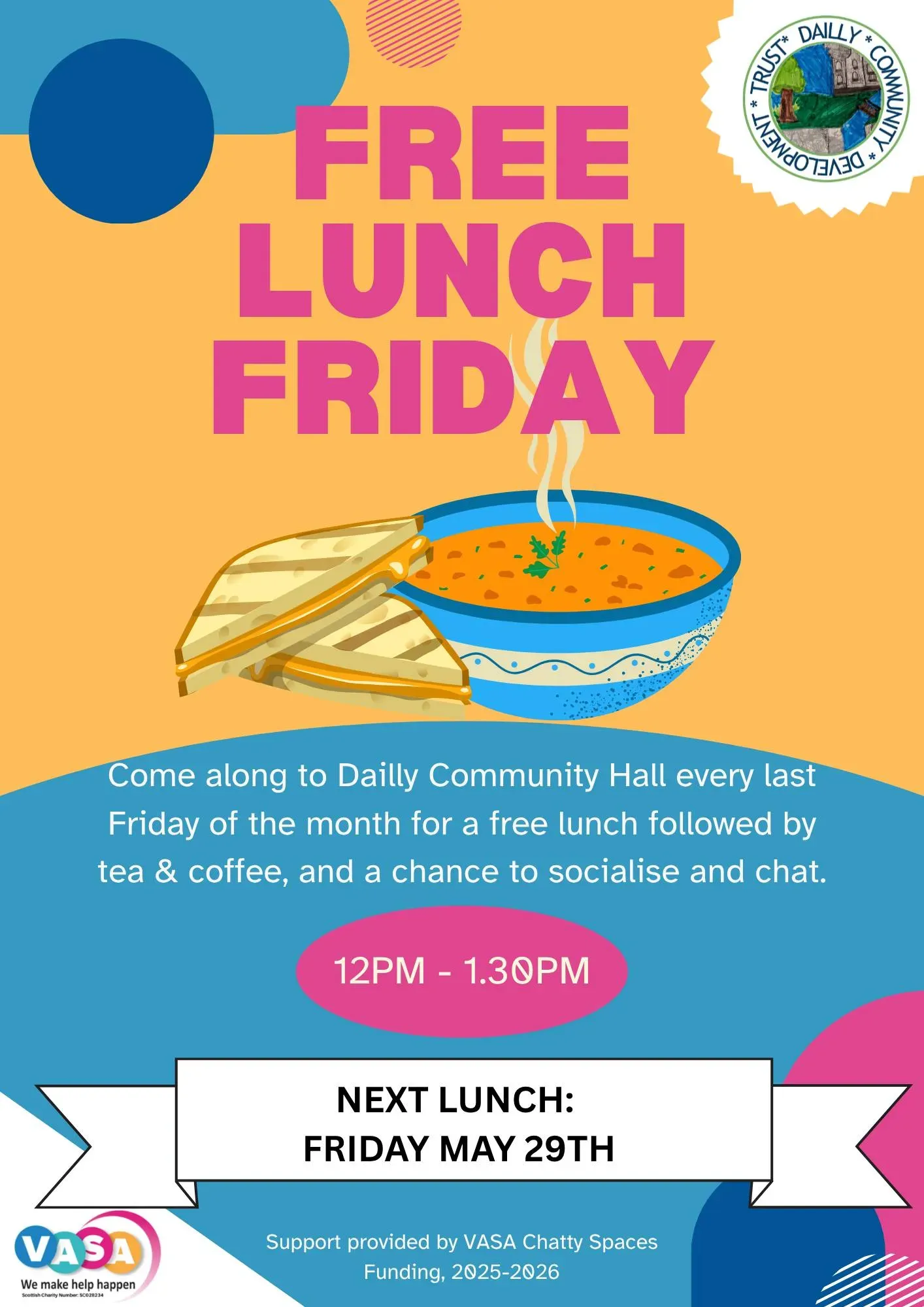 Free Lunch Friday flyer for Friday 29th May 2026