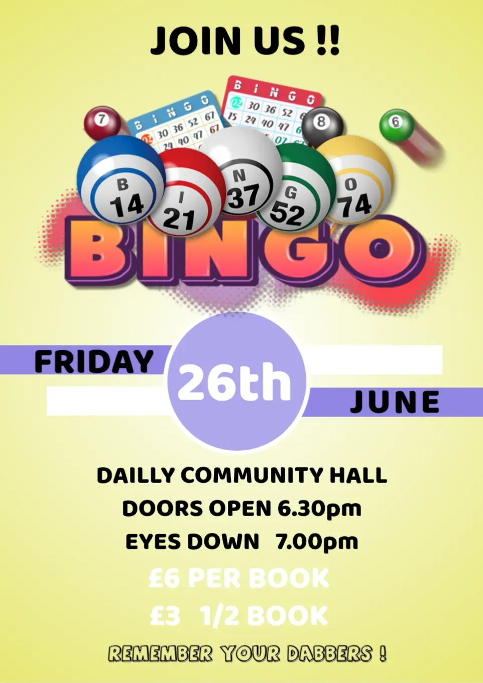 Dailly Cash Bingo Flyer 26 June 2026