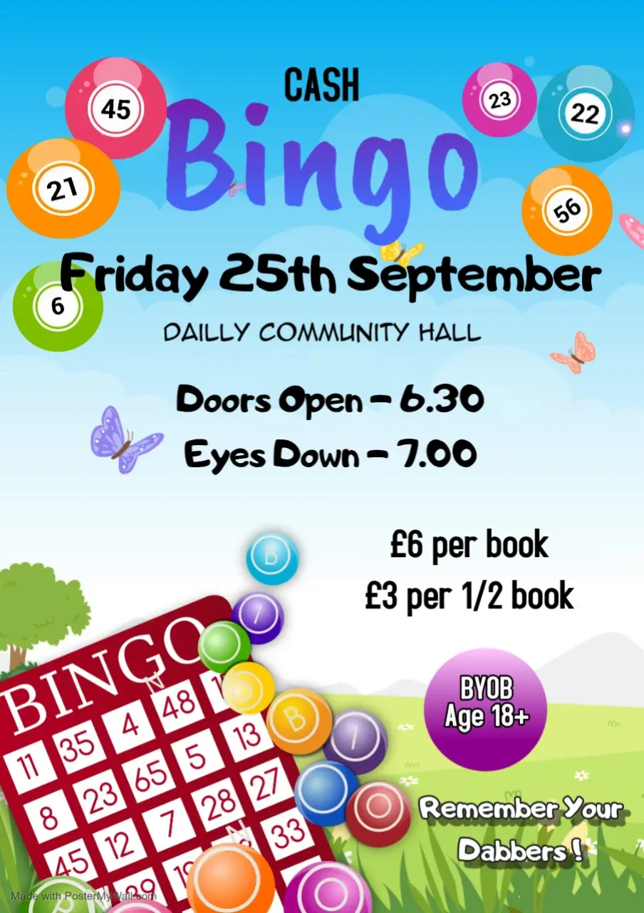 Dailly Bingo Friday 25th September 2026 Flyer