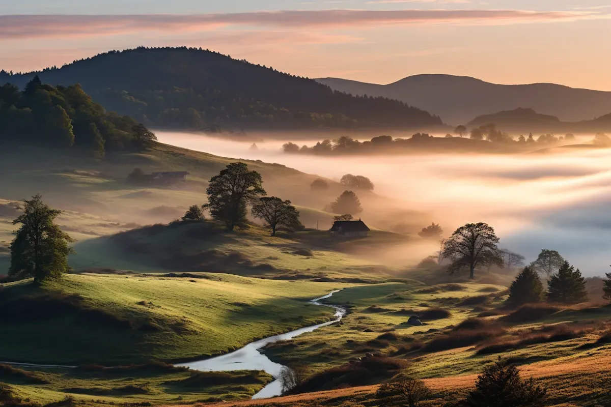 Misty Rural Landscape.