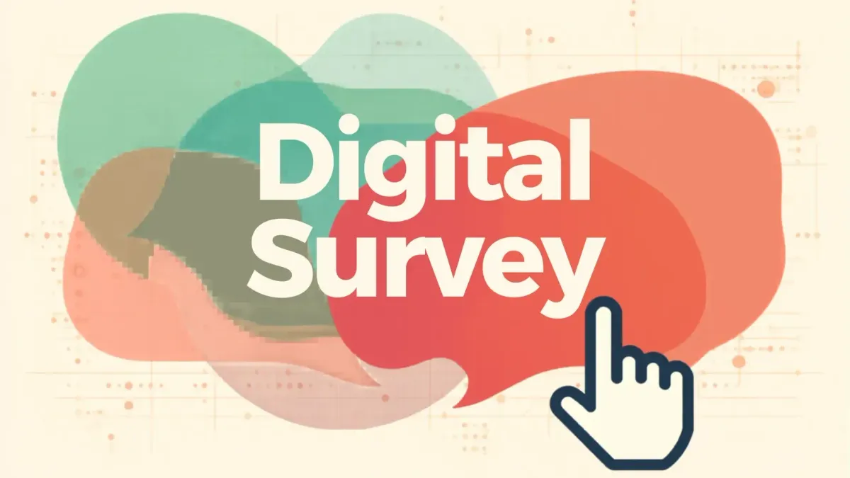 Digital survey graphic in soft greans, reds with a cream background.