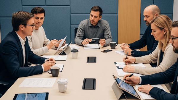 Group discussion around a table.