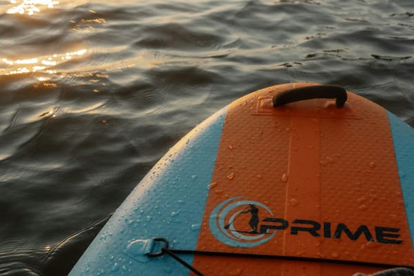 Orange and blue paddleboard on the water