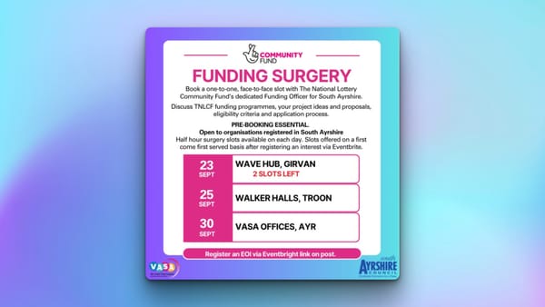  The National Lottery Community Fund (TNLCF) South Ayrshire Funding Surgeries flyer.