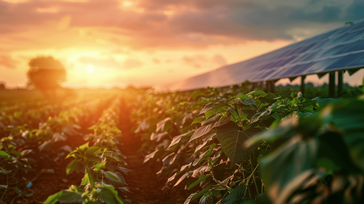 Agricultural scene at sunset