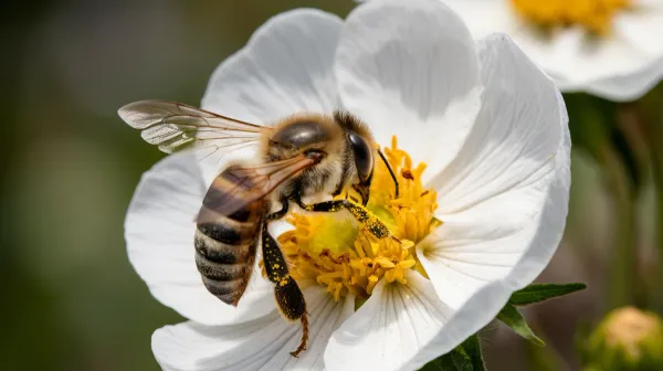 Been on a white flower collecting pollen.