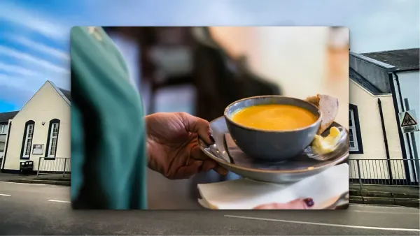 Free Lunch Friday featured image. Woman carrying bowl of soup.